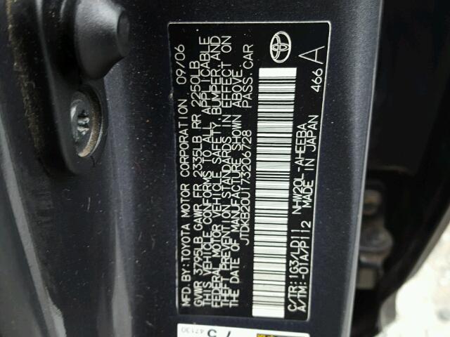 JTDKB20U173206728 - 2007 TOYOTA PRIUS GRAY photo 10