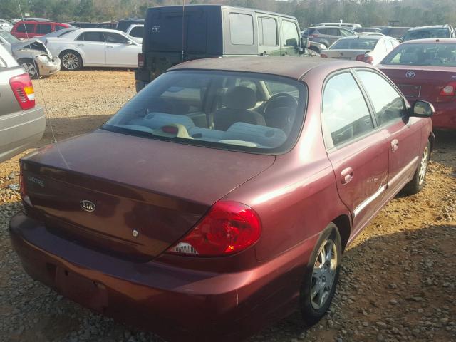 KNAFB121525168302 - 2002 KIA SPECTRA BA MAROON photo 4