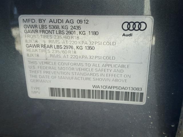 WA1CFAFP5DA013083 - 2013 AUDI Q5 PREMIUM GRAY photo 10