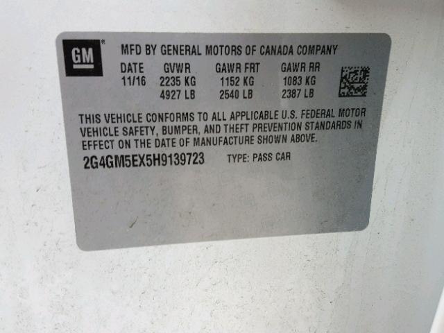 2G4GM5EX5H9139723 - 2017 BUICK REGAL 白色 照片 10