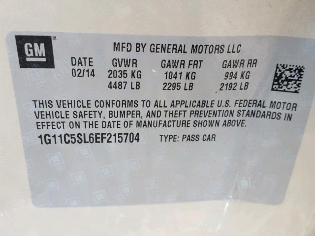 1G11C5SL6EF215704 - 2014 CHEVROLET MALIBU 1LT 棕色 照片 10