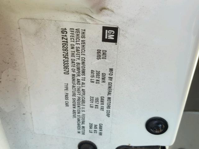 1G1ZT62875F333670 - 2005 CHEVROLET MALIBU MAX თეთრი ფოტო 10