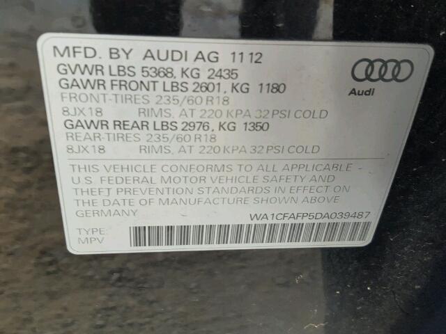 WA1CFAFP5DA039487 - 2013 AUDI Q5 PREMIUM BLACK photo 10