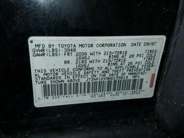 JT3HP10V9W0155613 - 1998 TOYOTA RAV4 BLACK photo 10