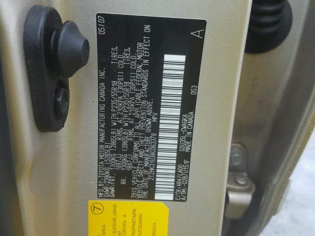 2T2HK31U38C063378 - 2008 LEXUS RX 350 SILVER photo 10