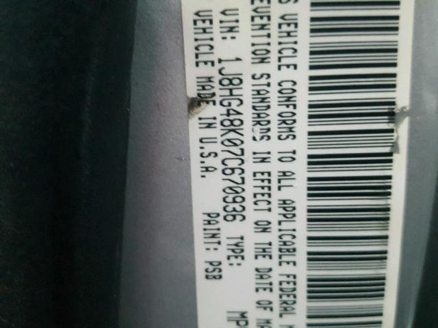 1J8HG48K07C670936 - 2007 JEEP COMMANDER SILVER photo 10