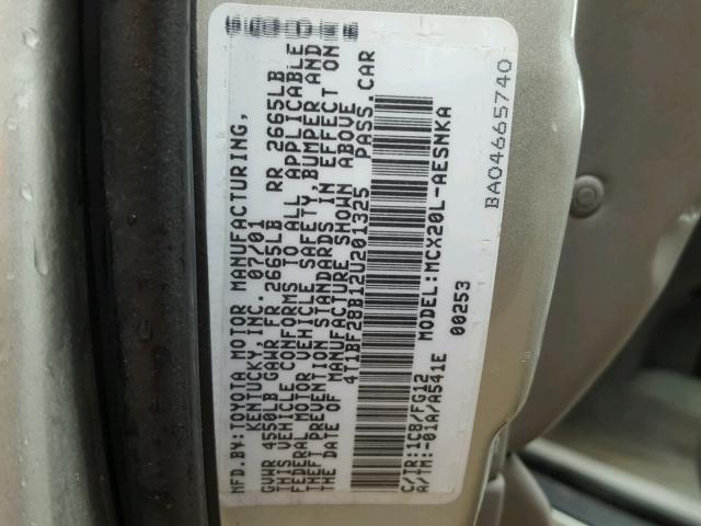 4T1BF28B12U201325 - 2002 TOYOTA AVALON XL GRAY photo 10