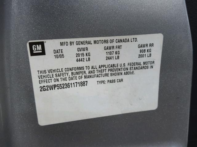 2G2WP552361171887 - 2006 PONTIAC GRAND PRIX SILVER photo 10
