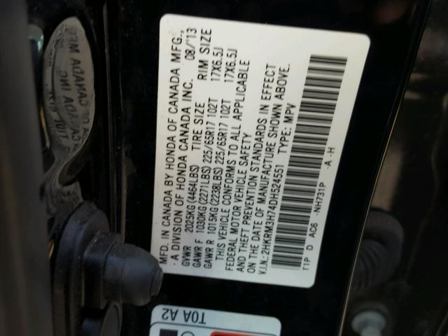 2HKRM3H74DH524551 - 2013 HONDA CR-V EXL BLACK photo 10