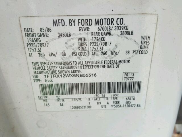 1FTRX12WX6NB55516 - 2006 FORD F150 GREEN photo 10