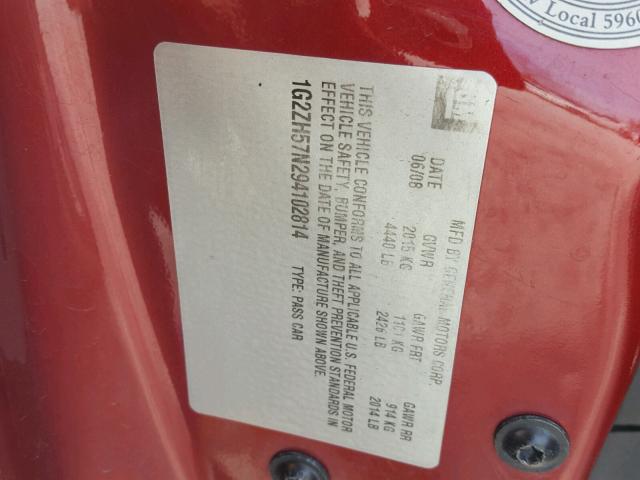 1G2ZH57N294102814 - 2009 PONTIAC G6 GT RED photo 10