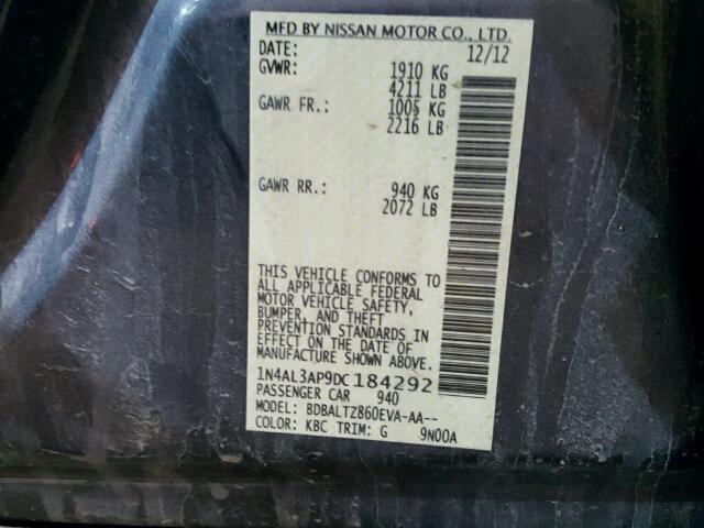 1N4AL3AP9DC184292 - 2013 NISSAN ALTIMA 2.5 GRAY photo 10