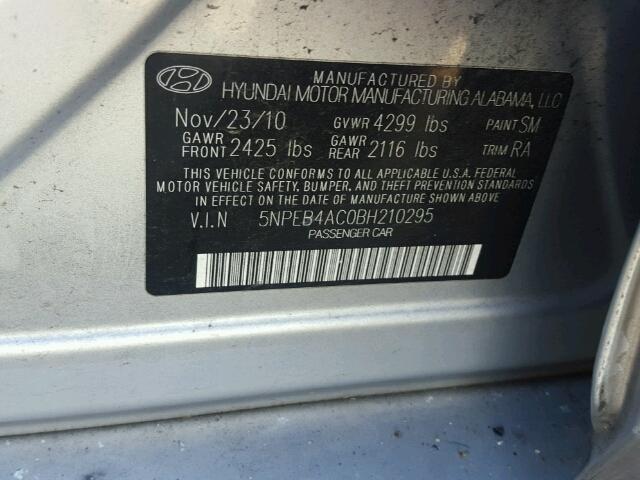 5NPEB4AC0BH210295 - 2011 HYUNDAI SONATA GLS SILVER photo 10