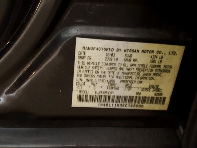 1N4BL11E04C143086 - 2004 NISSAN ALTIMA SE GRAY photo 10