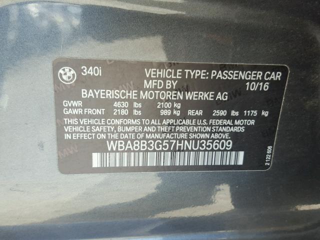 WBA8B3G57HNU35609 - 2017 BMW 340 I Grau Foto 10