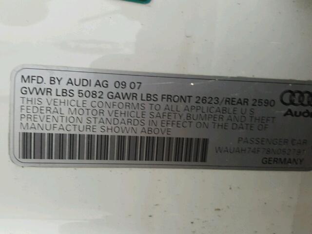 WAUAH74F78N052791 - 2008 AUDI A6 3.2 WHITE photo 10