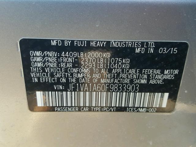 JF1VA1A60F9833903 - 2015 SUBARU WRX SILVER photo 10