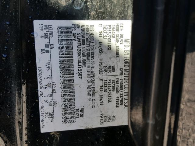 5LMFU28R13LJ12587 - 2003 LINCOLN NAVIGATOR Czarny zdjęcie 10