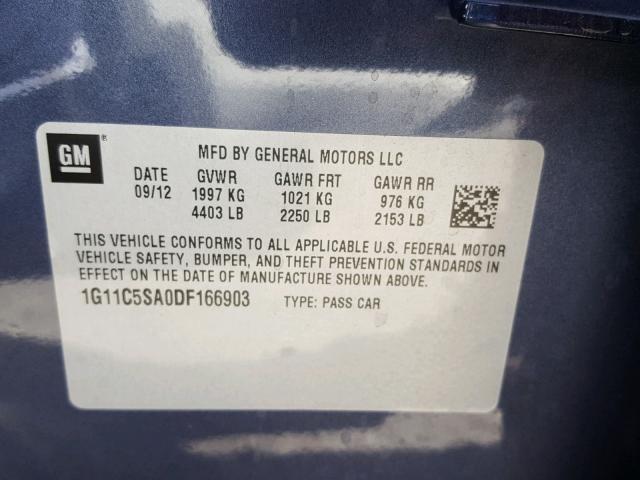 1G11C5SA0DF166903 - 2013 CHEVROLET MALIBU 1LT BLUE photo 10