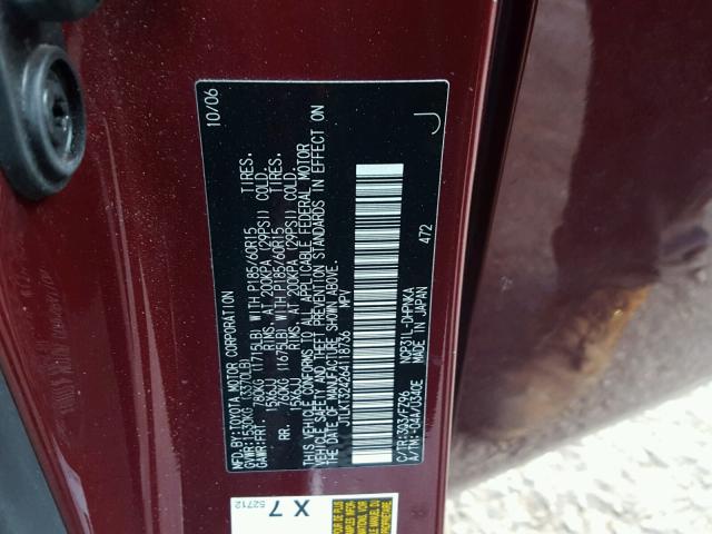 JTLKT324264118736 - 2006 TOYOTA SCION XB Granate foto 10