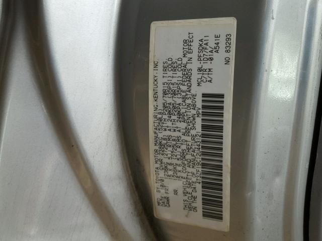 4T3ZF19C12U443121 - 2002 TOYOTA SIENNA CE SILVER photo 10