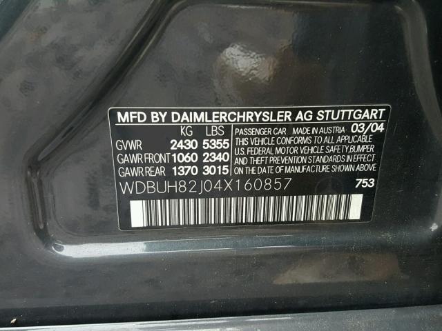 WDBUH82J04X160857 - 2004 MERCEDES-BENZ E 320 4MAT BLACK photo 10