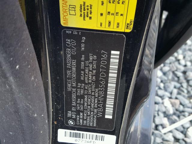 WBAHN83567DT70167 - 2007 BMW 750 BLACK photo 10