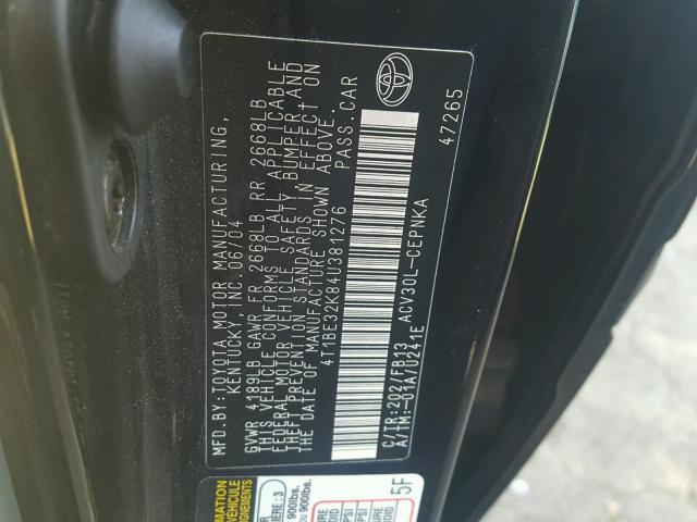 4T1BE32K84U381276 - 2004 TOYOTA CAMRY LE 黑色 照片 10