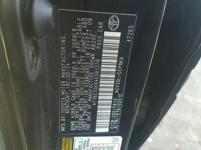 4T1BE32K84U381276 - 2004 TOYOTA CAMRY LE BLACK photo 10