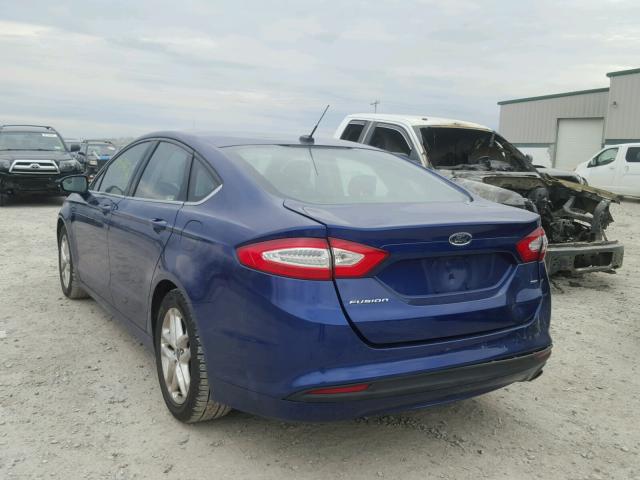 3FA6P0H77DR131865 - 2013 FORD FUSION SE BLUE photo 3