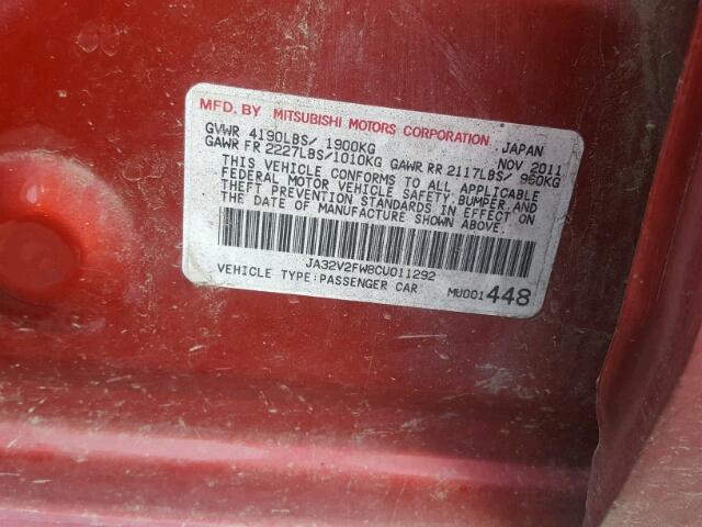 JA32V2FW8CU011292 - 2012 MITSUBISHI LANCER SE RED photo 10