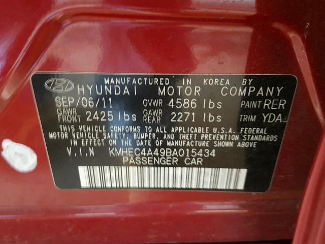 KMHEC4A49BA015434 - 2011 HYUNDAI SONATA HYB RED photo 10