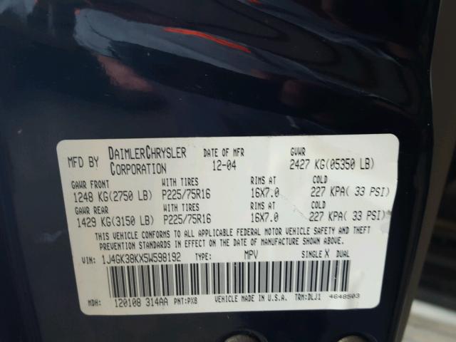 1J4GK38KX5W598192 - 2005 JEEP LIBERTY RE BLACK photo 10