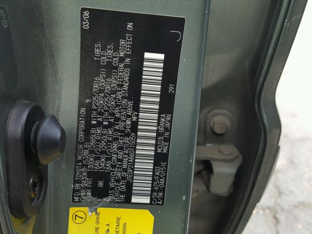 JTEDP21A860115059 - 2006 TOYOTA HIGHLANDER GREEN photo 10