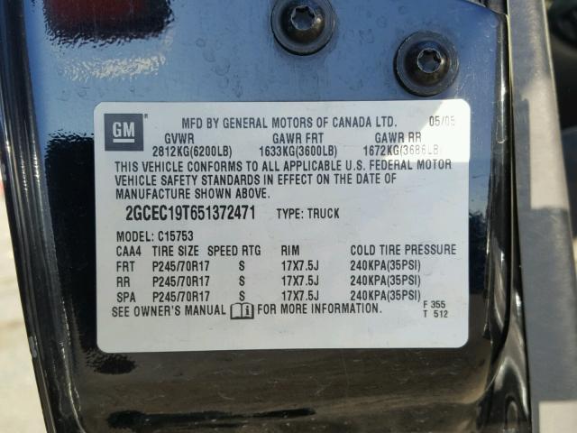 2GCEC19T651372471 - 2005 CHEVROLET SILVERADO BLACK photo 10