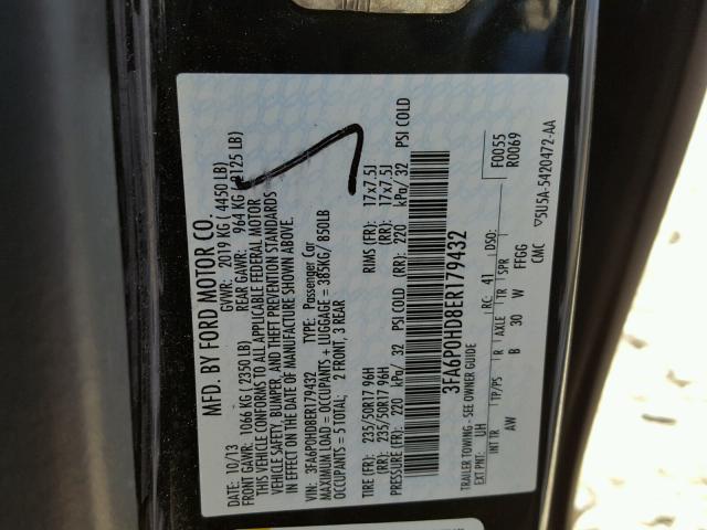 3FA6P0HD8ER179432 - 2014 FORD FUSION SE BLACK photo 10