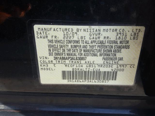 3N1AB6AP3AL630857 - 2010 NISSAN SENTRA 2.0 BLACK photo 10