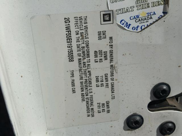 2G1WF55E919155558 - 2001 CHEVROLET IMPALA WHITE photo 10