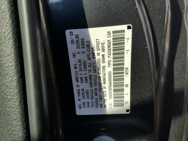 1HGCS1B7XAA000253 - 2010 HONDA ACCORD EX GRAY photo 10