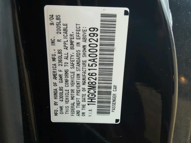 1HGCM82615A000299 - 2005 HONDA ACCORD EX BLACK photo 10