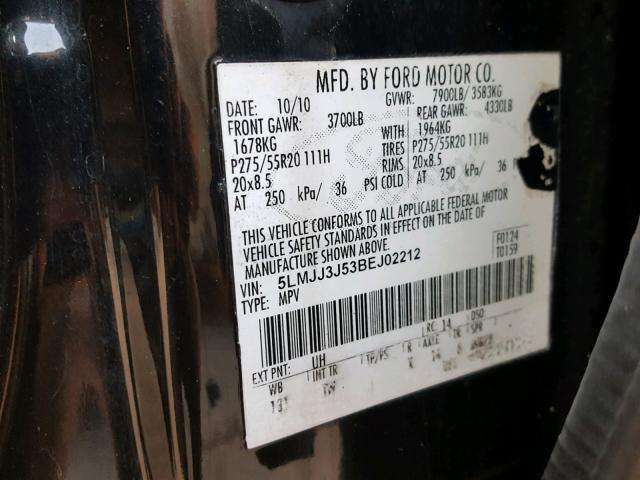 5LMJJ3J53BEJ02212 - 2011 LINCOLN NAVIGATOR Czarny zdjęcie 10