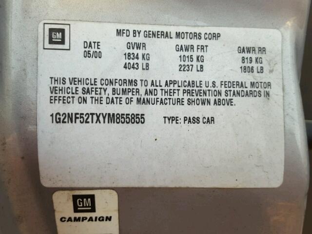 1G2NF52TXYM855855 - 2000 PONTIAC GRAND AM S 银色 照片 10