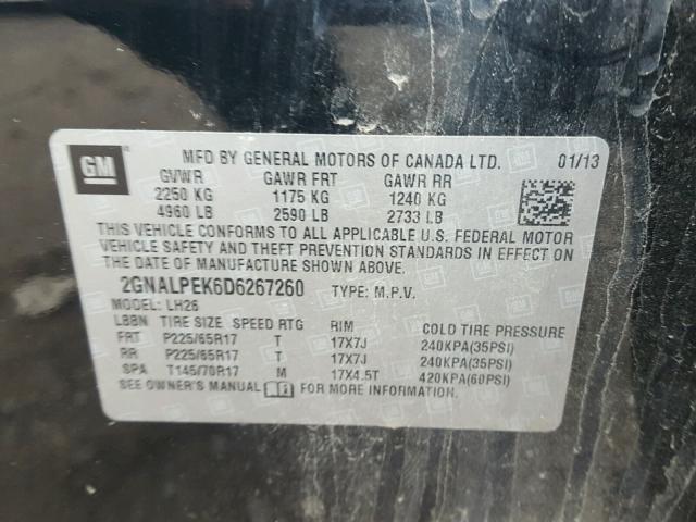 2GNALPEK6D6267260 - 2013 CHEVROLET EQUINOX LT BLACK photo 10