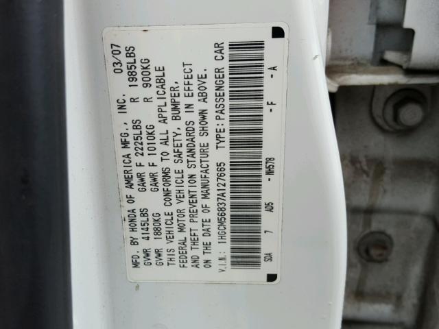 1HGCM56837A127665 - 2007 HONDA ACCORD EX WHITE photo 10