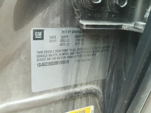 1G4GC5ED2BF280918 - 2011 BUICK LACROSSE C BROWN photo 10