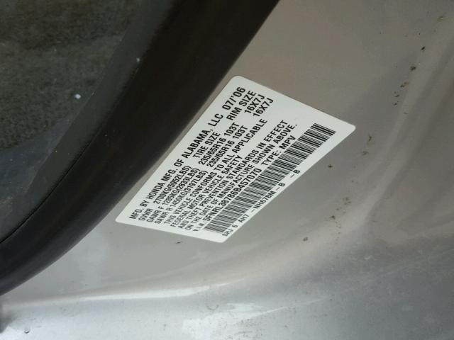 5FNRL38786B457070 - 2006 HONDA ODYSSEY EX SILVER photo 10