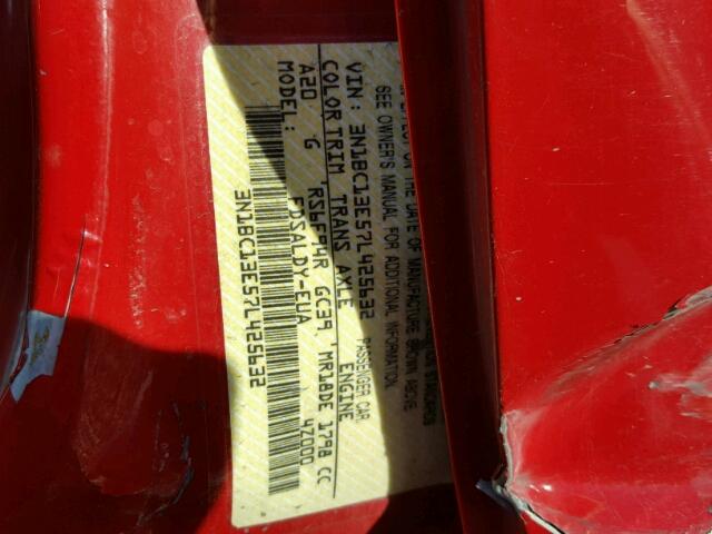 3N1BC13E57L425632 - 2007 NISSAN VERSA S RED photo 10