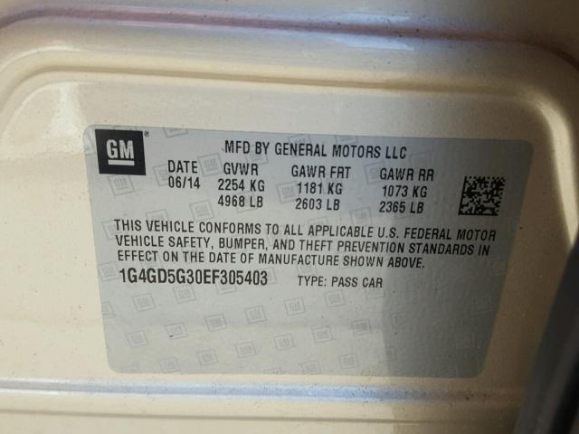 1G4GD5G30EF305403 - 2014 BUICK LACROSSE P GOLD photo 10