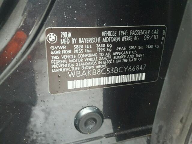 WBAKB8C53BCY66847 - 2011 BMW 750LI BLUE photo 10