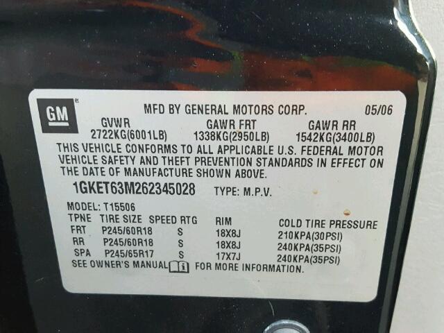 1GKET63M262345028 - 2006 GMC ENVOY DENA BLACK photo 10